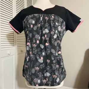 UA Scrubs Black and Pink Floral Top